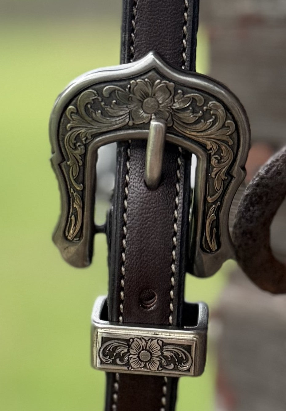 Bob Scott Single Ear Loop Headstall w/ Floral Ranger Buckle