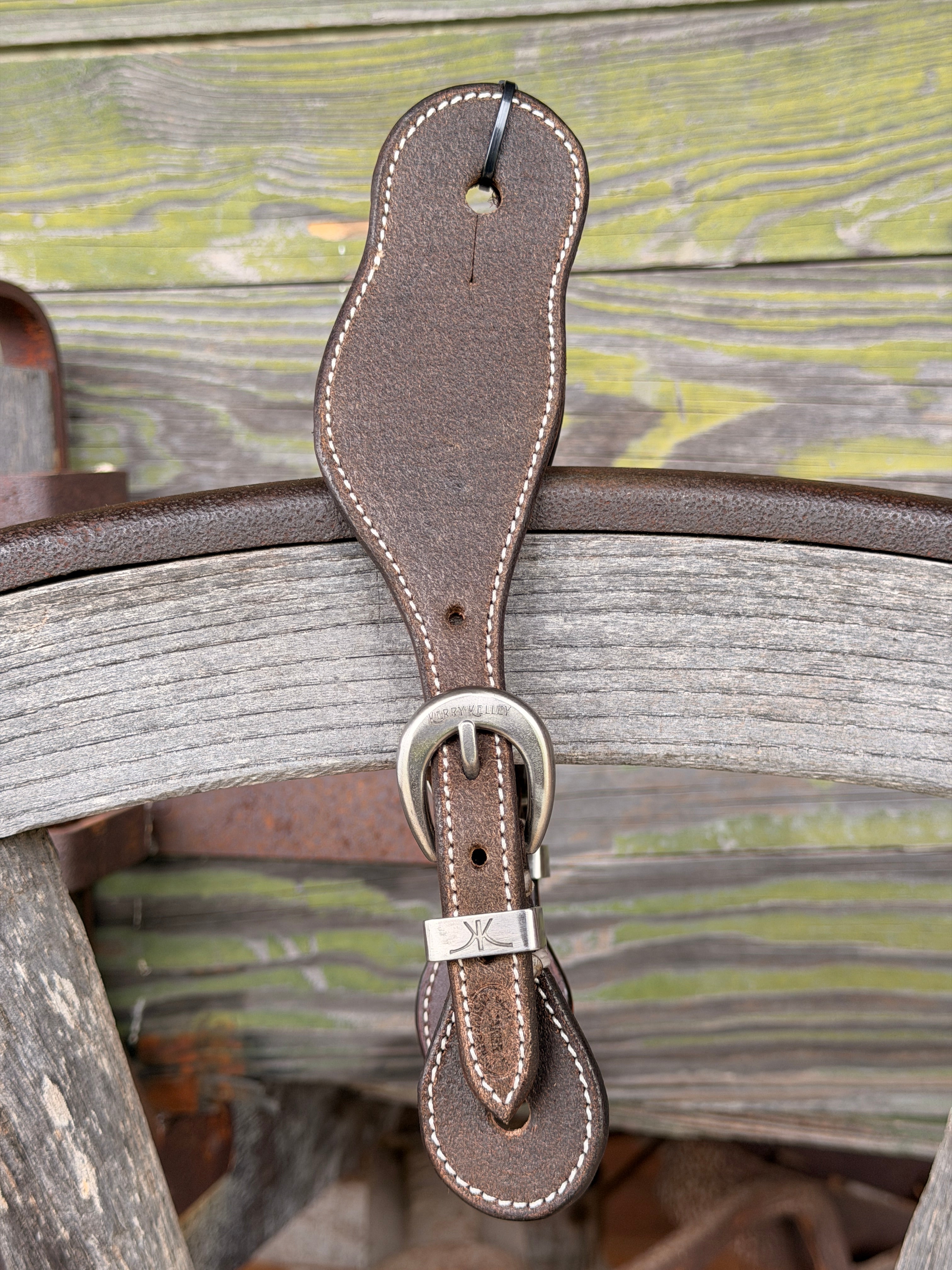 Clay Cassle Small-Medium Round Roughout Chocolate Spur Straps w/ KK Stainless Steel Buckles