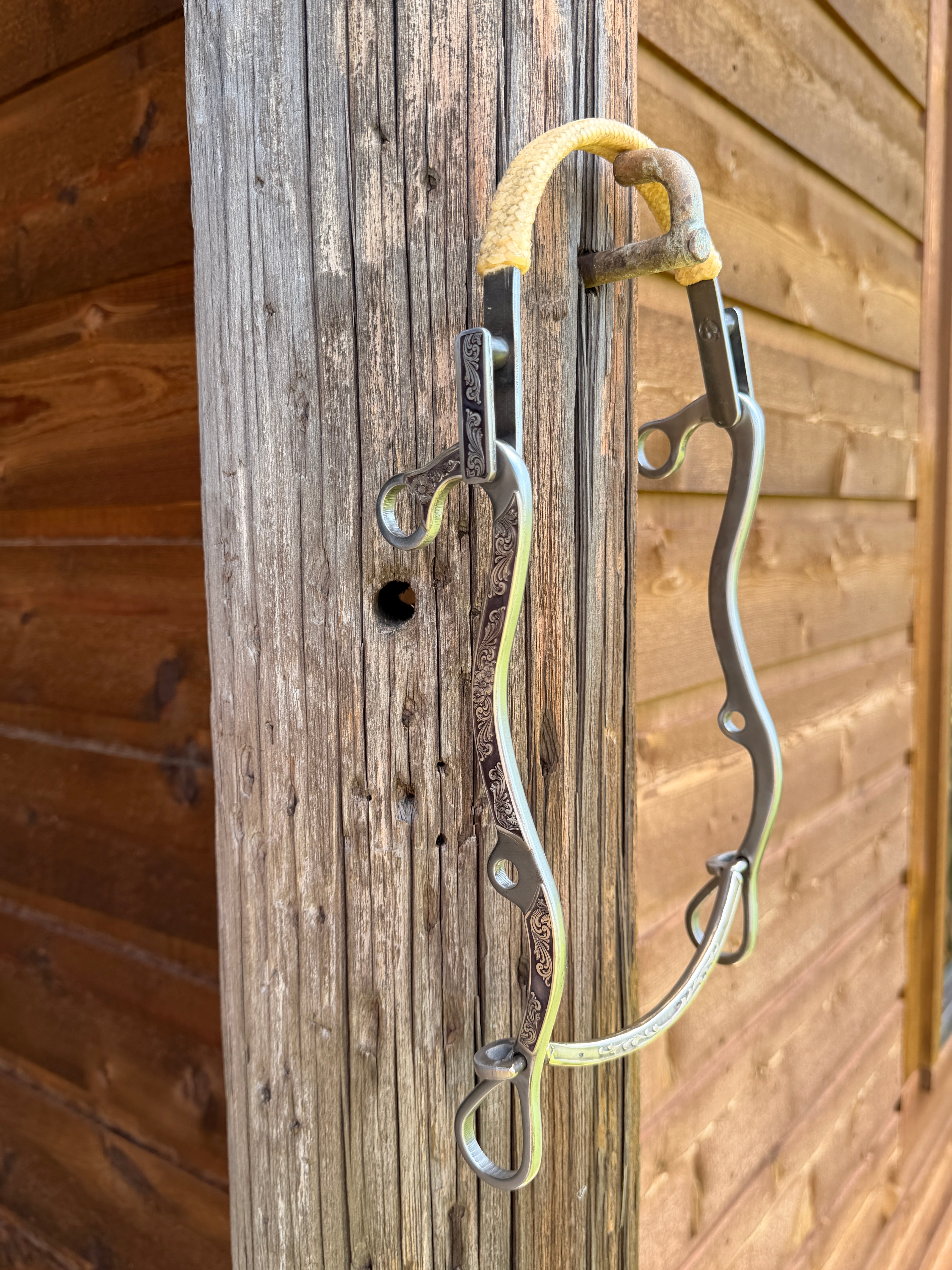 Fancy Mechanical Hackamore - Floral and Scroll w/ Rawhide Braided Noseband