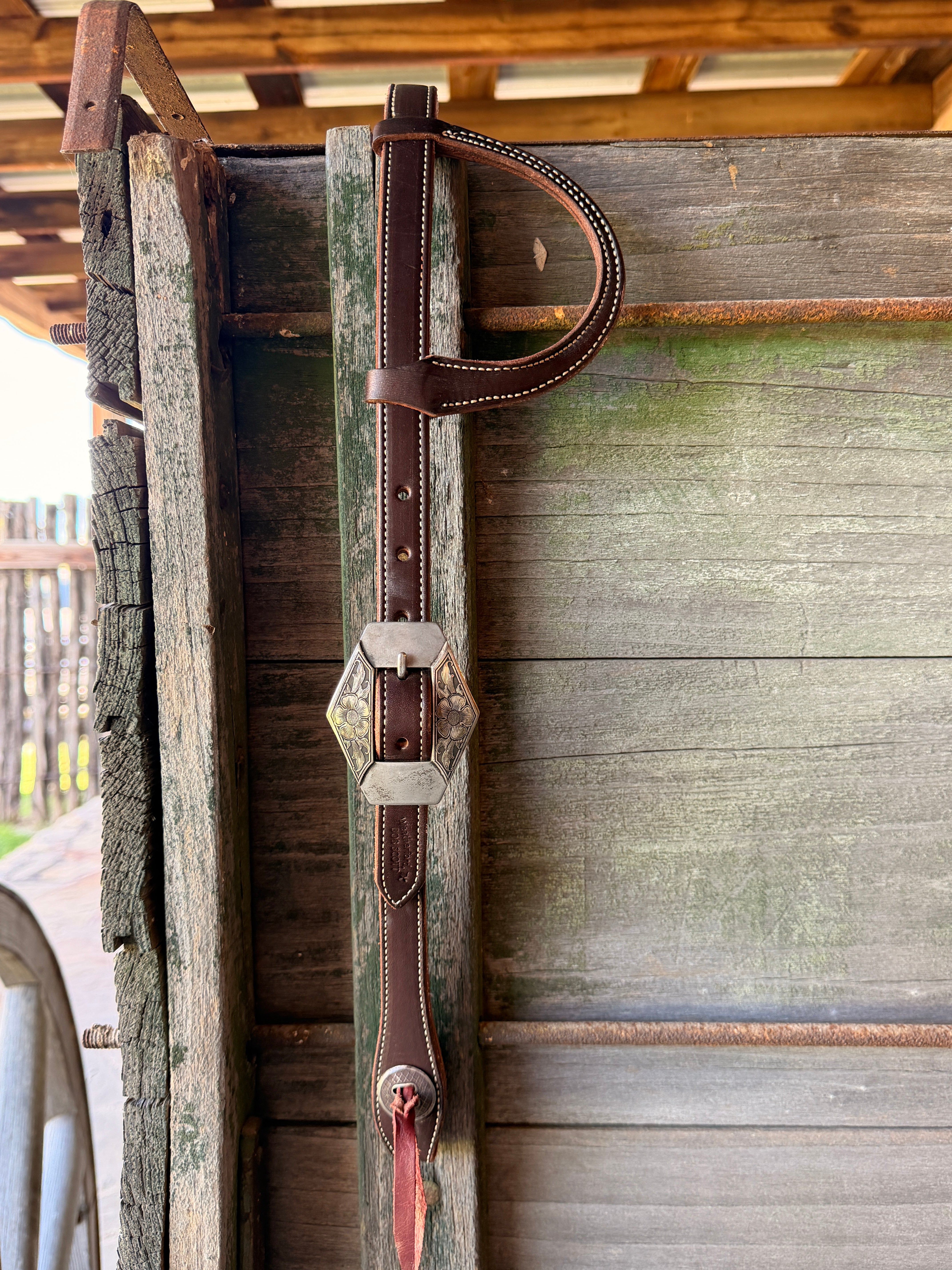 Bob Scott Single Ear Loop Headstall w/ Flower Diamond Buckle and Concho Leather Ties