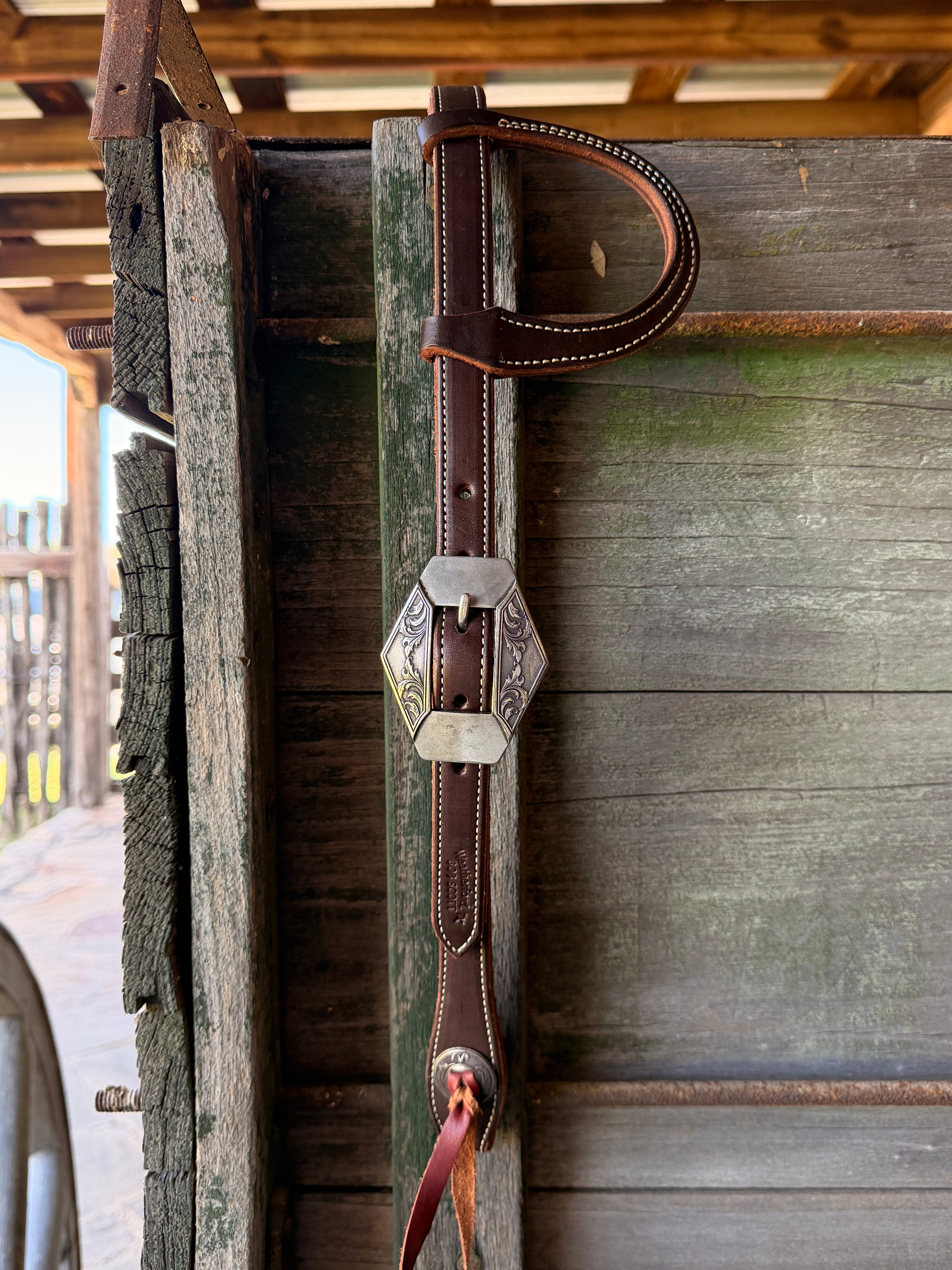 Bob Scott Single Ear Loop Headstall w/ Scroll Diamond Buckle and Concho Leather Ties