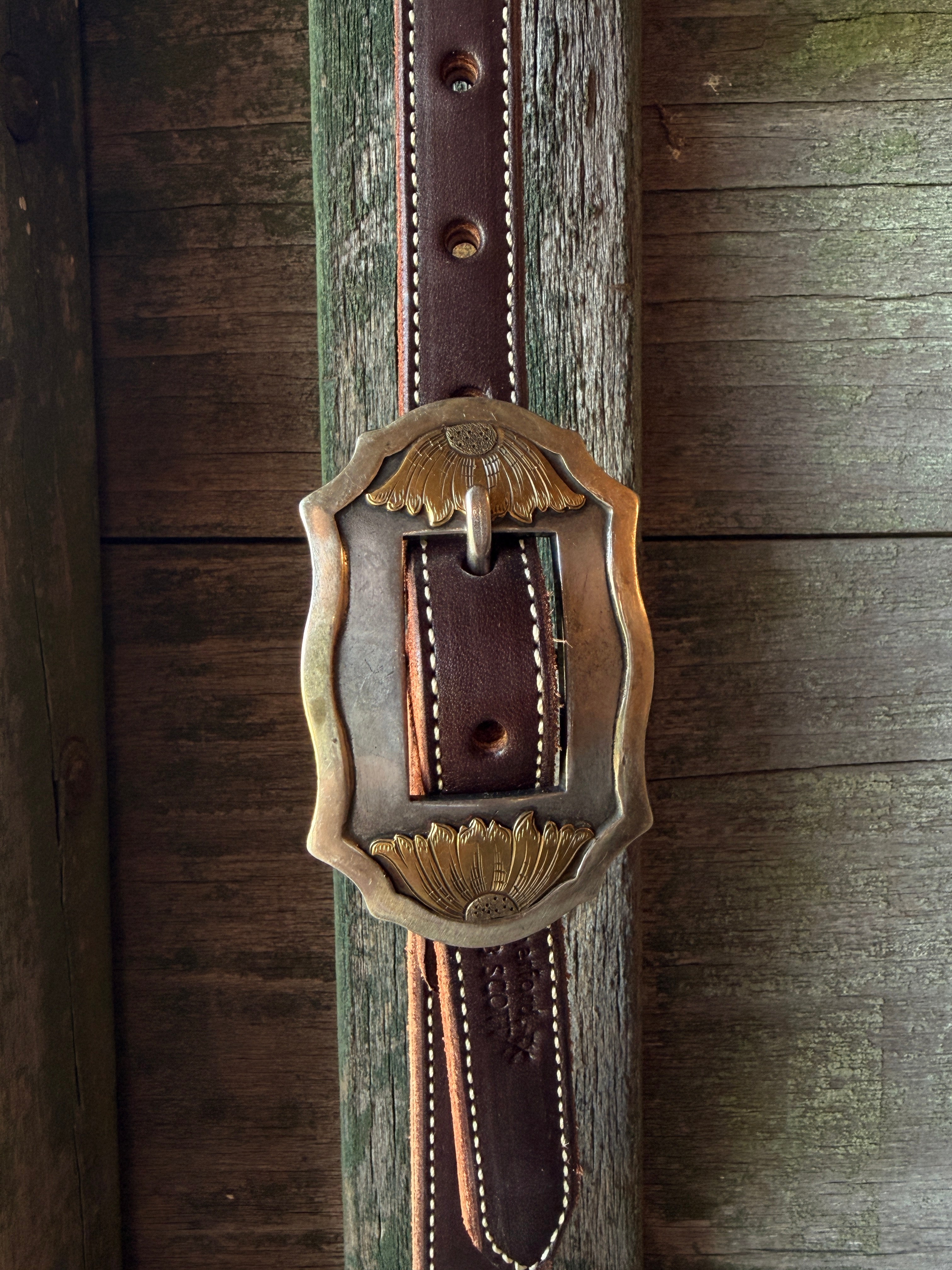 Bob Scott Single Ear Loop Headstall w/ Scallop Sunflower Buckle and Concho Leather Ties