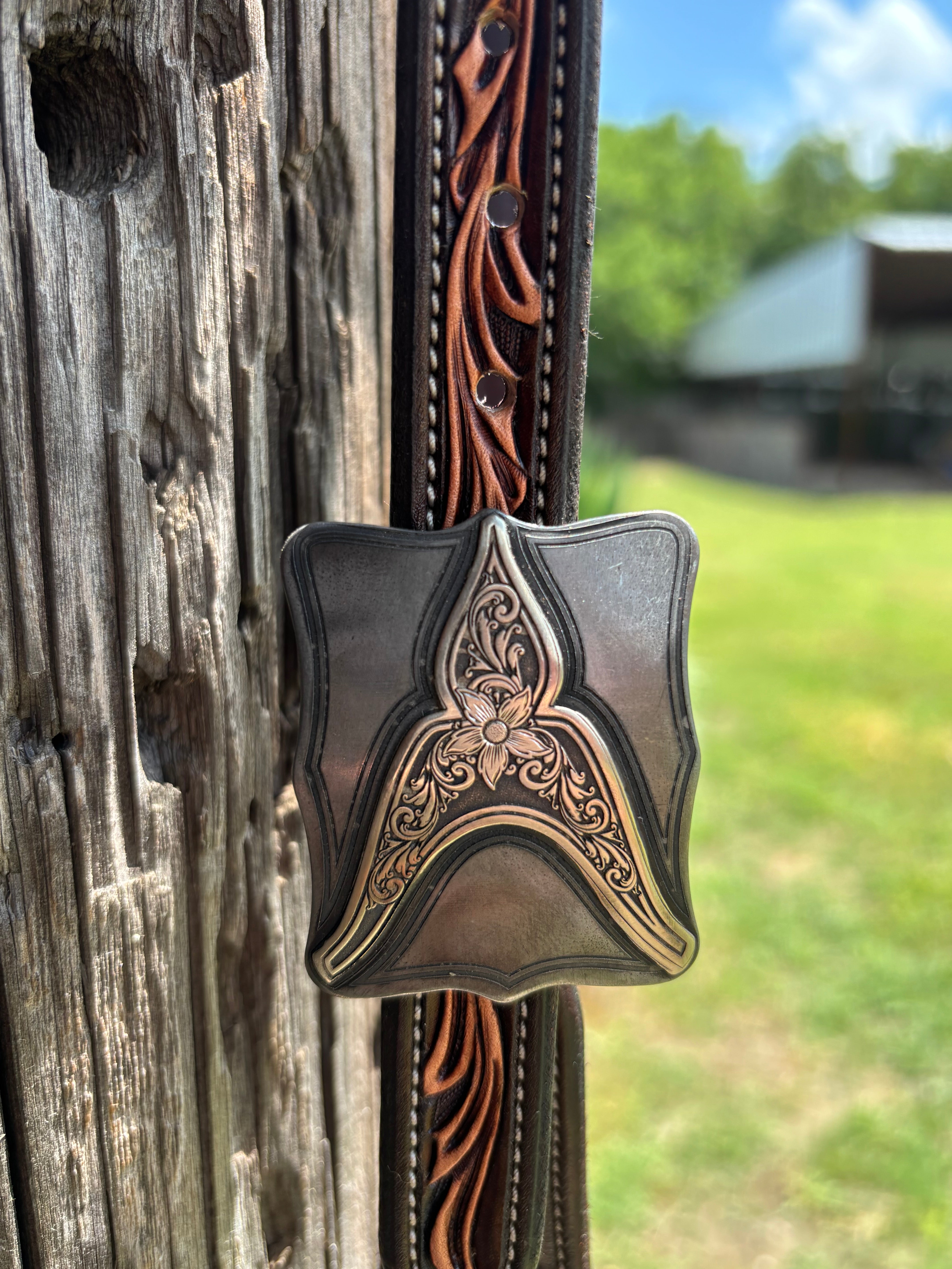 JD Floral & Scroll Tooled Headstall w/ KK buckles