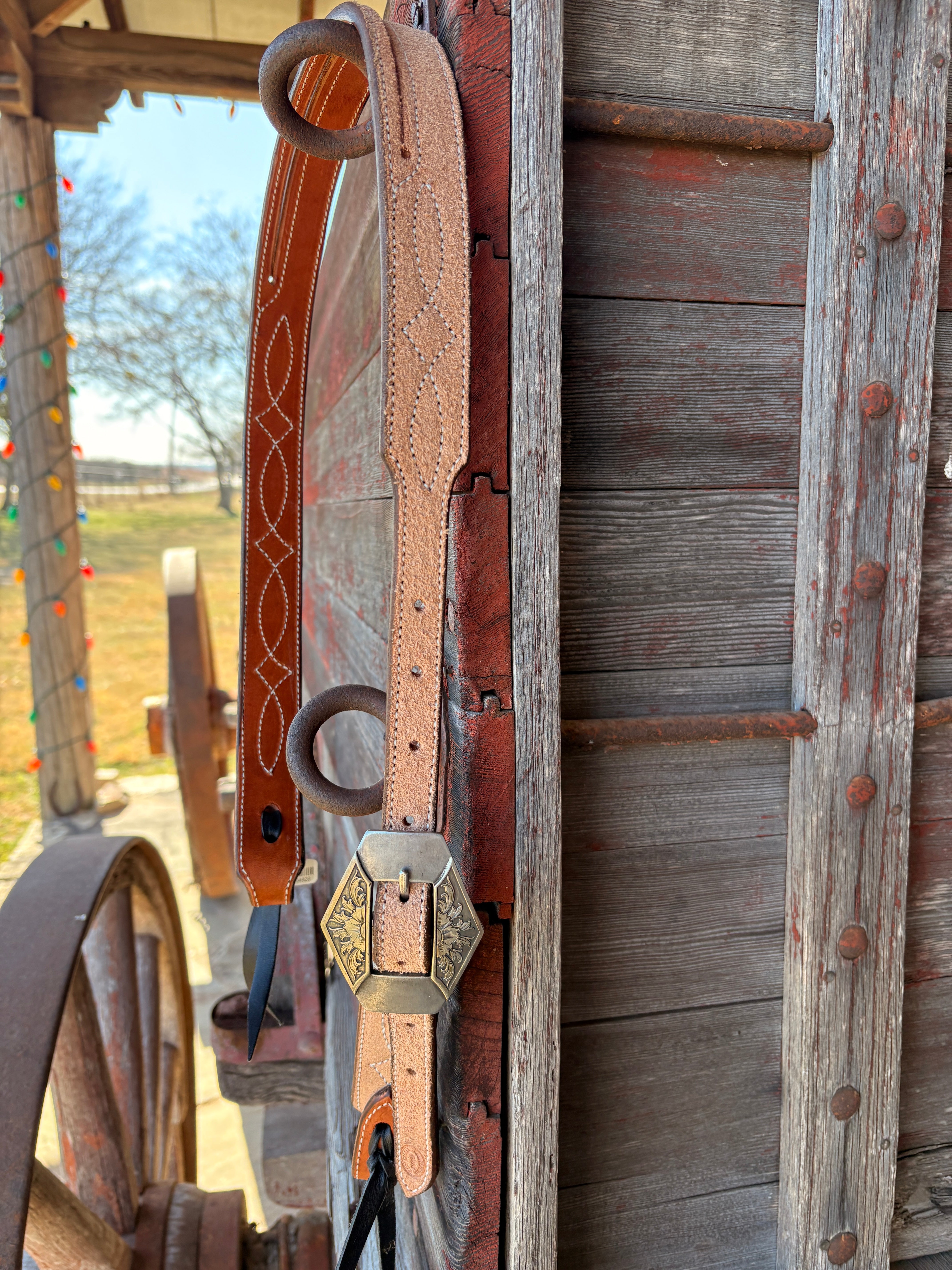 Cassle Rough Out Stitched Split Ear Headstall w/ Engraved Half Flower and Scroll