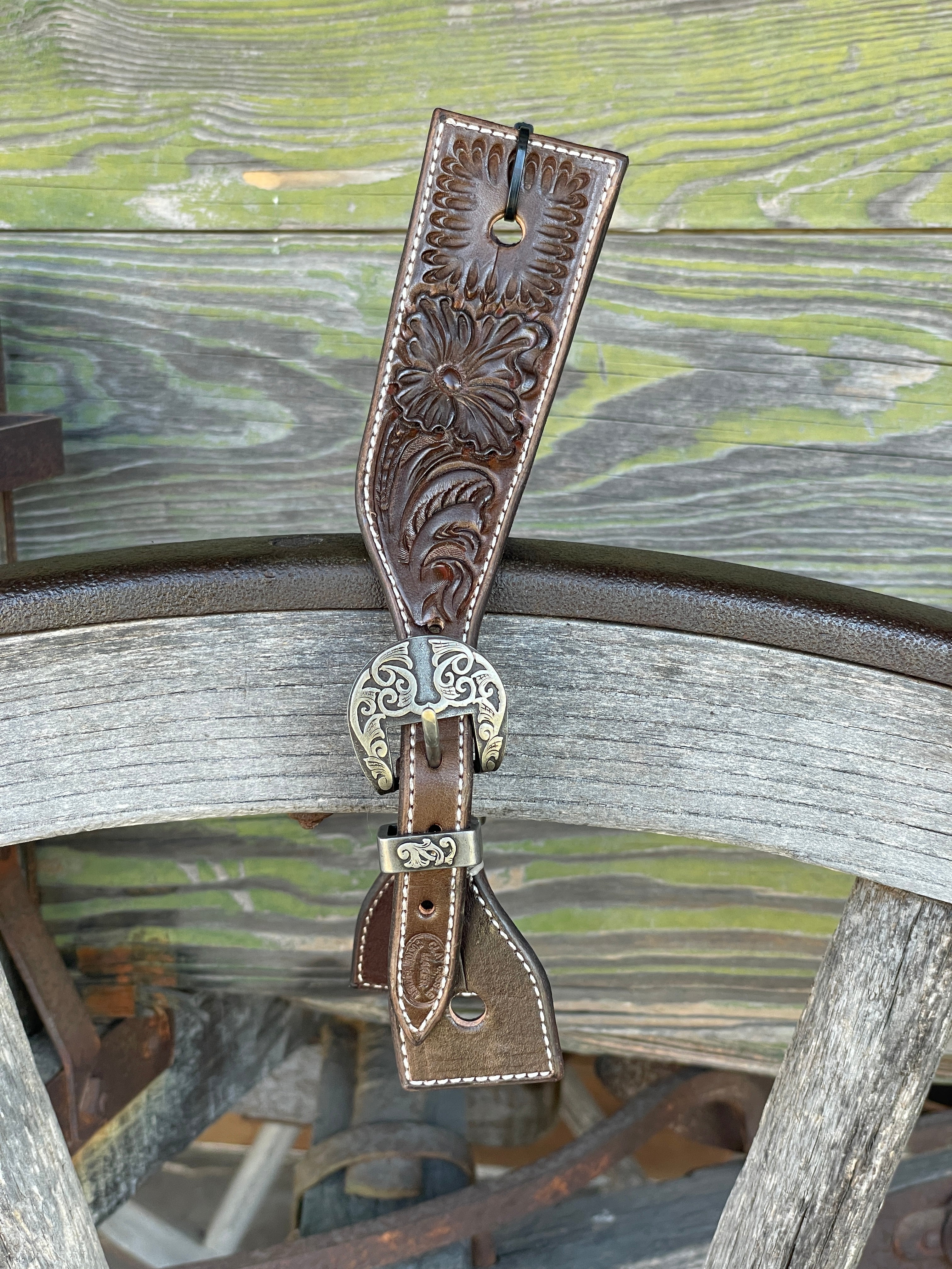 Clay Cassle Small-Medium Square Tooled Brown Spur Straps w/ KK Fancy Buckles