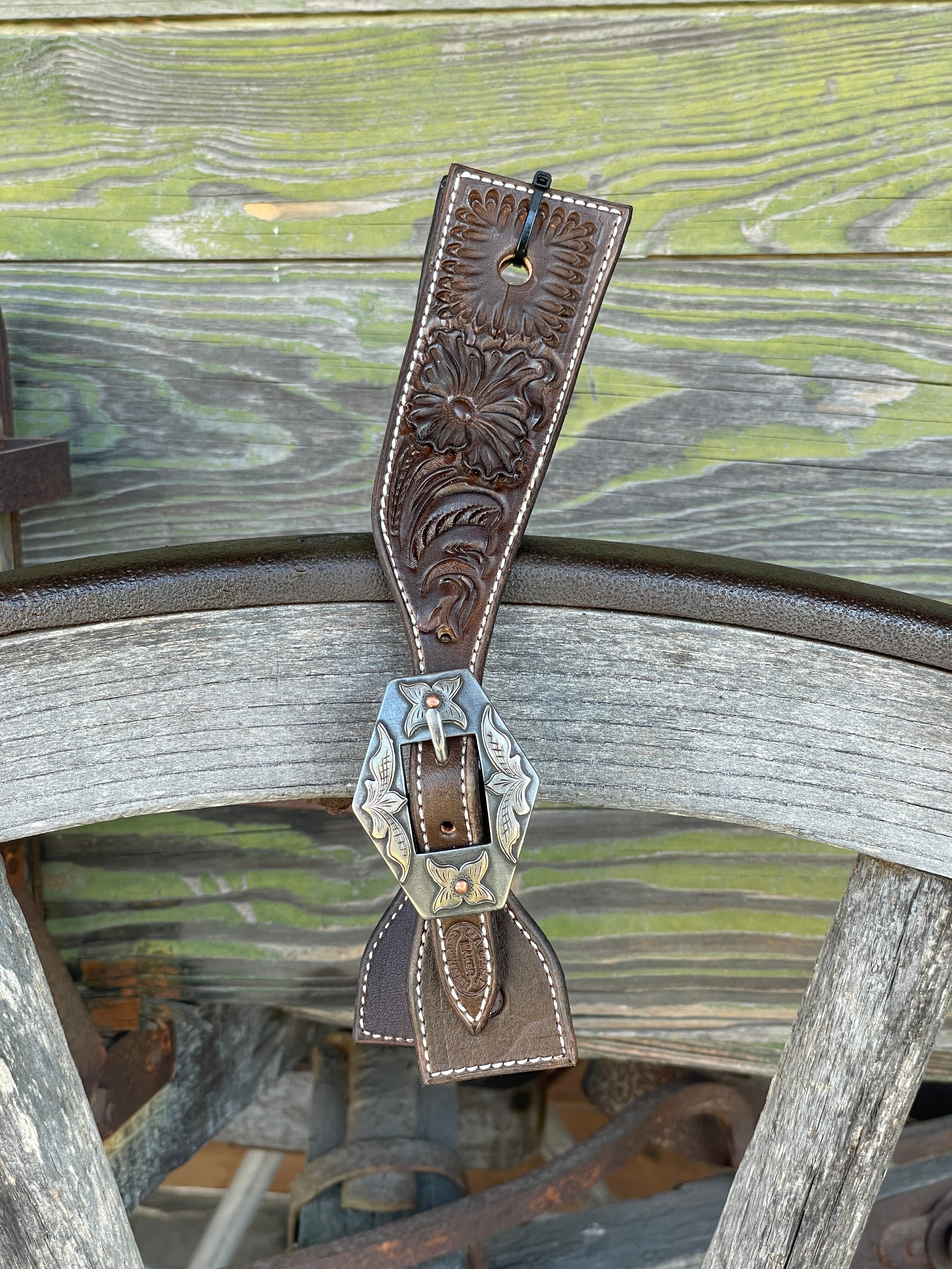 Clay Cassle Small-Medium Square Tooled Brown Spur Straps w/ KK Fancy Buckles