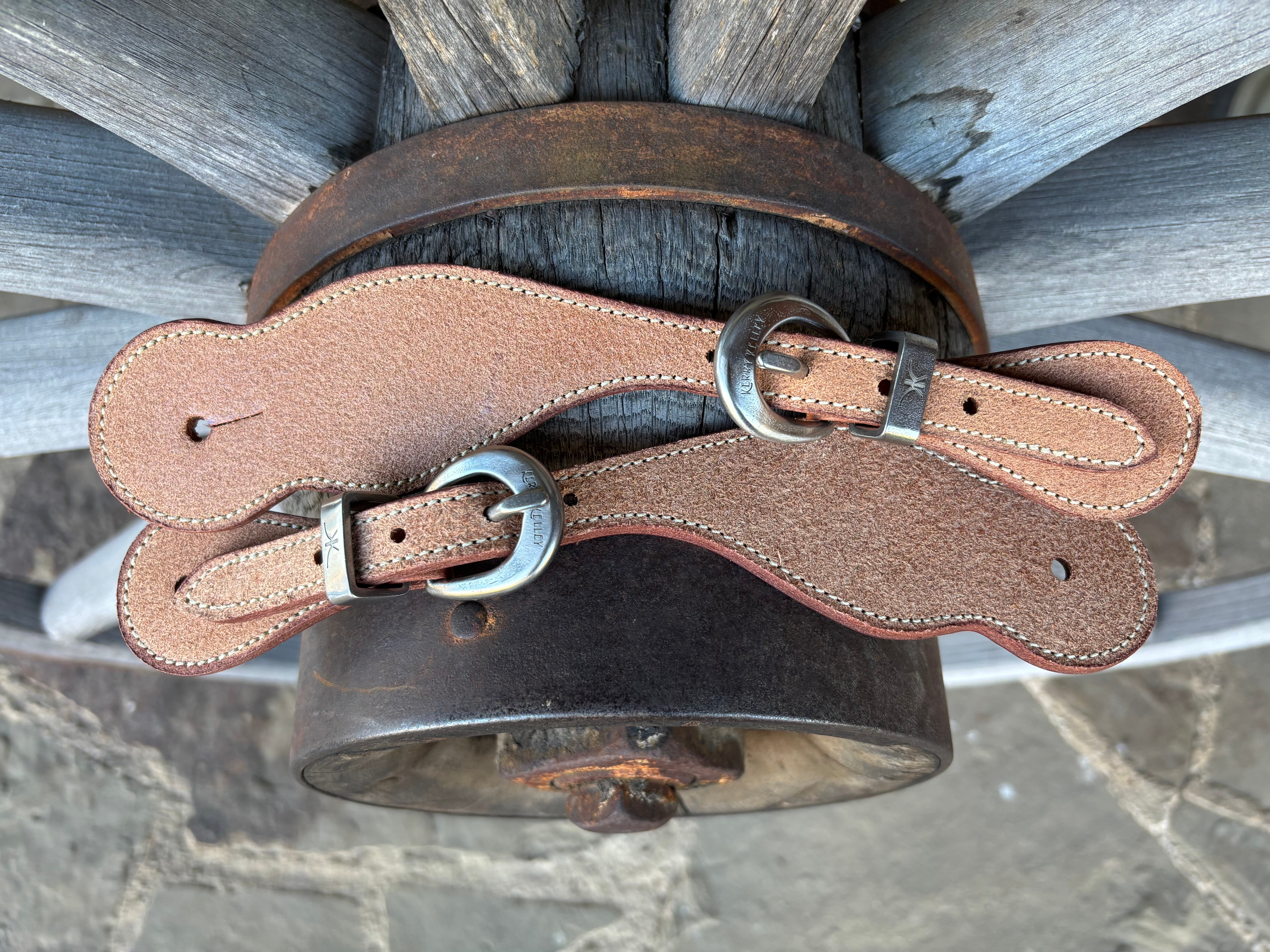 Bob Scott Small/Medium Round Roughout Spur Straps w/ Stainless Steel Kerry Kelley Buckles