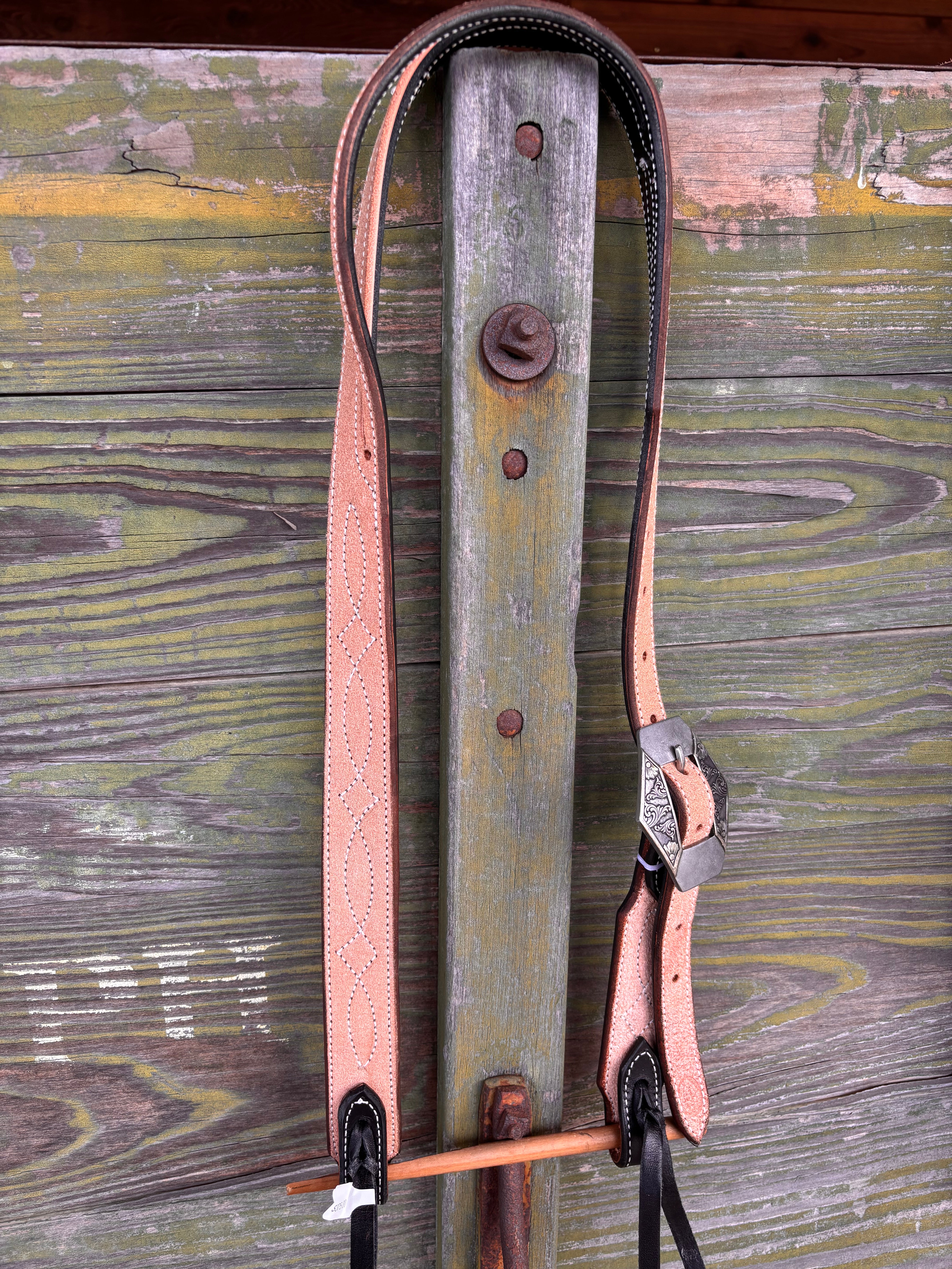 Cassle Rough Out Stitched Split Ear Headstall w/ Side Mounted KK Scroll Diamond Buckle