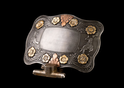 Chief Buckle Featuring Floral and Scroll Border with Bucking Horses