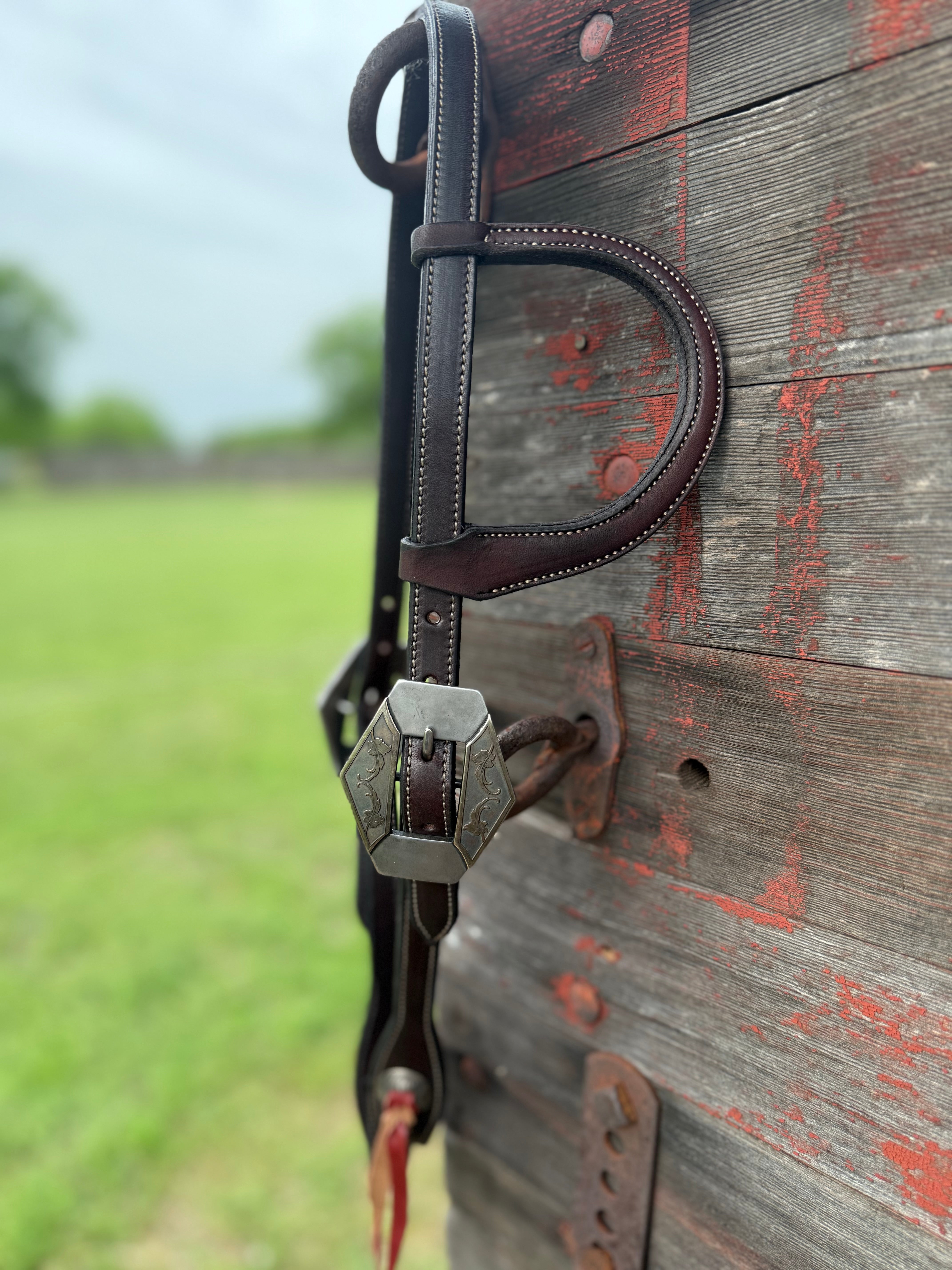 Bob Scott Single Ear Loop Headstall w/ Diamond Vine Buckle