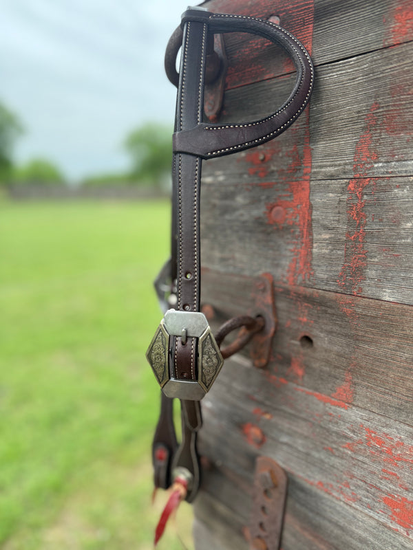 Bob Scott Single Ear Loop Headstall Diamond Scroll w/ Flower