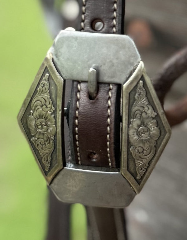 Bob Scott Single Ear Loop Headstall Diamond Scroll w/ Flower