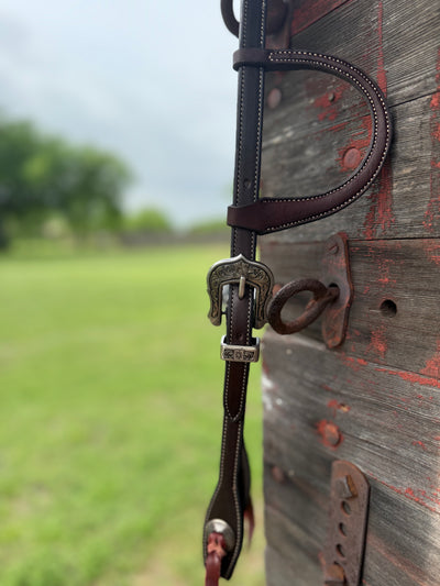 Bob Scott Single Ear Loop Headstall w/ Floral Ranger Buckle