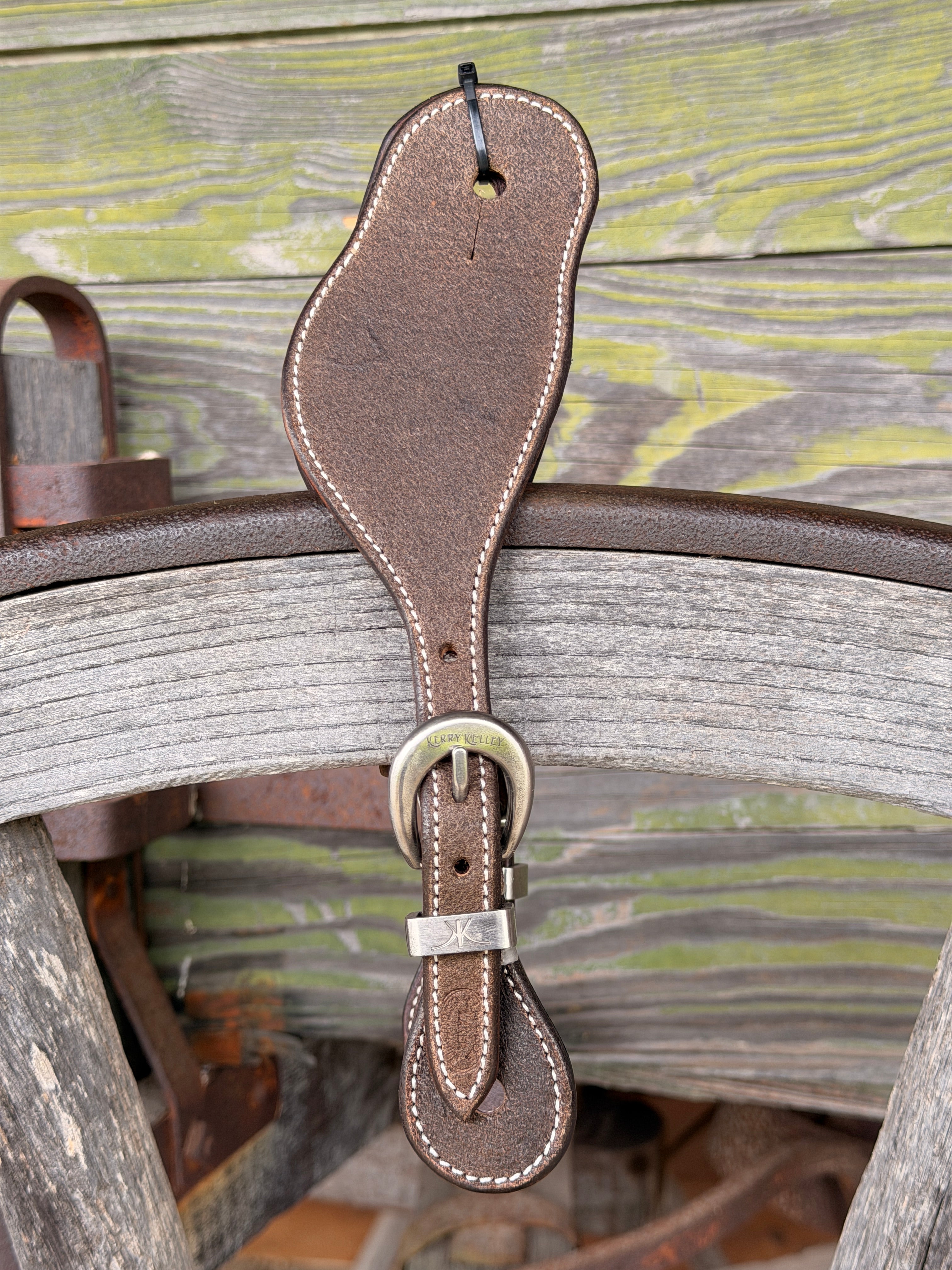 Clay Cassle Medium-Large Round Roughout Chocolate Spur Straps w/ KK Stainless Steel Buckles