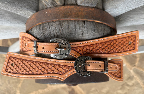 XXL - Jake Vance Natural Dragon Scale Spur Straps - Square w/ Kerry Kelley Buckles