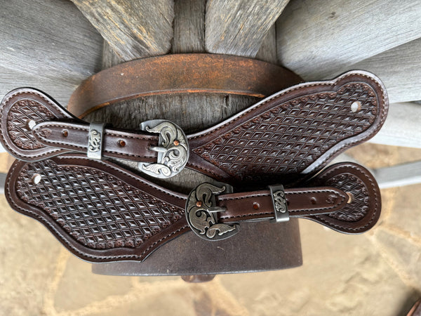 Large - Jake Vance Chocolate Diamond Spur Straps - Bowed w/ Kerry Kelley Buckles