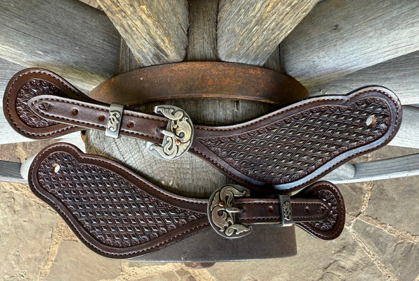 XL - Jake Vance Chocolate Diamond Spur Straps - Curved w/ Kerry Kelley Buckles