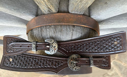 XXL - Jake Vance Chocolate Seashell Spur Straps - Square w/ Kerry Kelley Buckles