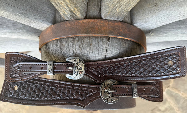 XXL - Jake Vance Chocolate Seashell Spur Straps - Square w/ Kerry Kelley Buckles