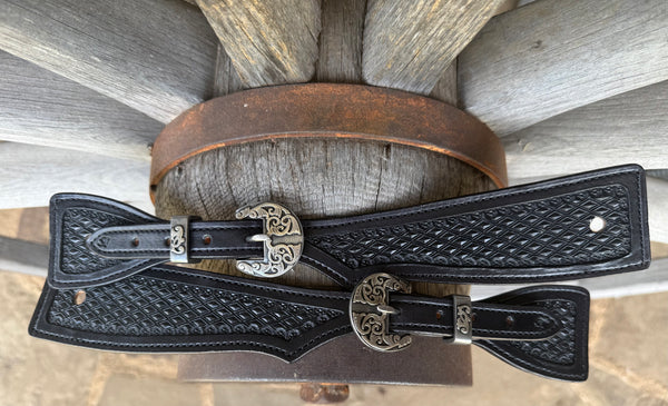 XX-Large - Jake Vance Black Diamond Spur Straps - Square w/ Fancy Kerry Kelley Buckles