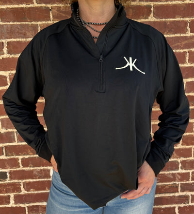 Men's Black Pullover Quarter Zip - White KK Brand w/ White Kerry Kelley logo on Back