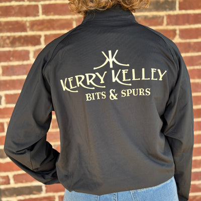 Men's Black Pullover Quarter Zip - White KK Brand w/ White Kerry Kelley logo on Back
