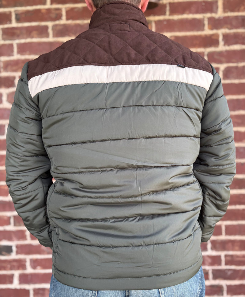 Kerry Kelley Brand Puffer Jacket Olive w/ Tan and Brown Yoke