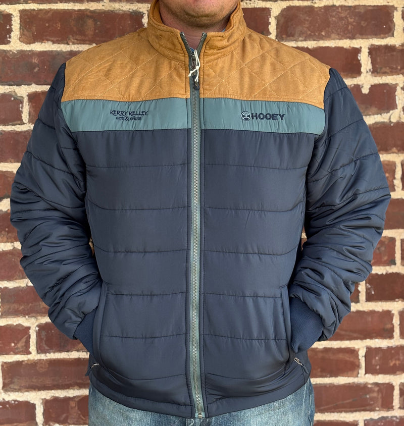 Kerry Kelley Brand Puffer Jacket Navy w/ Tan and Light Blue Yoke