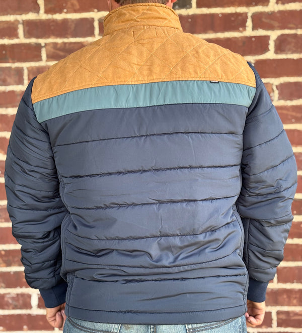 Kerry Kelley Brand Puffer Jacket Navy w/ Tan and Light Blue Yoke