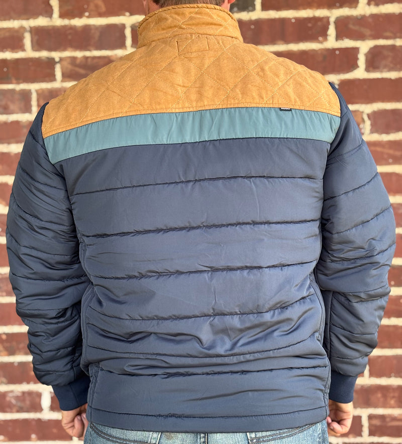 Kerry Kelley Brand Puffer Jacket Navy w/ Tan and Light Blue Yoke