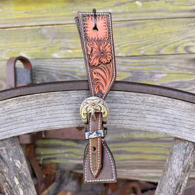 Clay Cassle Small-Medium Square Tooled Brown and Natural Spur Straps w/ KK Fancy Buckles