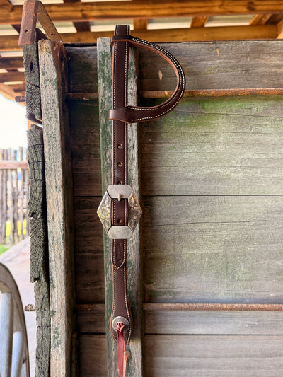 Bob Scott Single Ear Loop Headstall w/ Flower Diamond Buckle and Concho Leather Ties