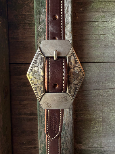 Bob Scott Single Ear Loop Headstall w/ Flower Diamond Buckle and Concho Leather Ties