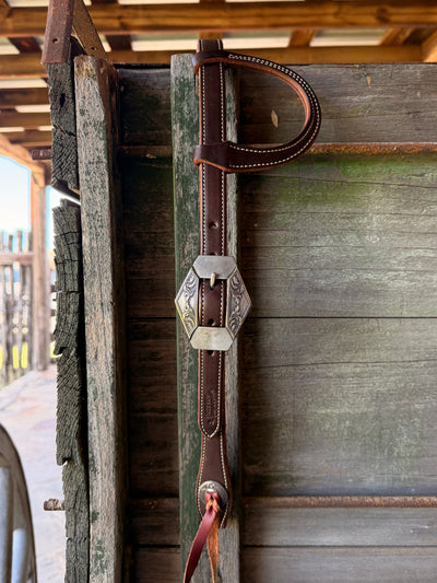 Bob Scott Single Ear Loop Headstall w/ Scroll Diamond Buckle and Concho Leather Ties