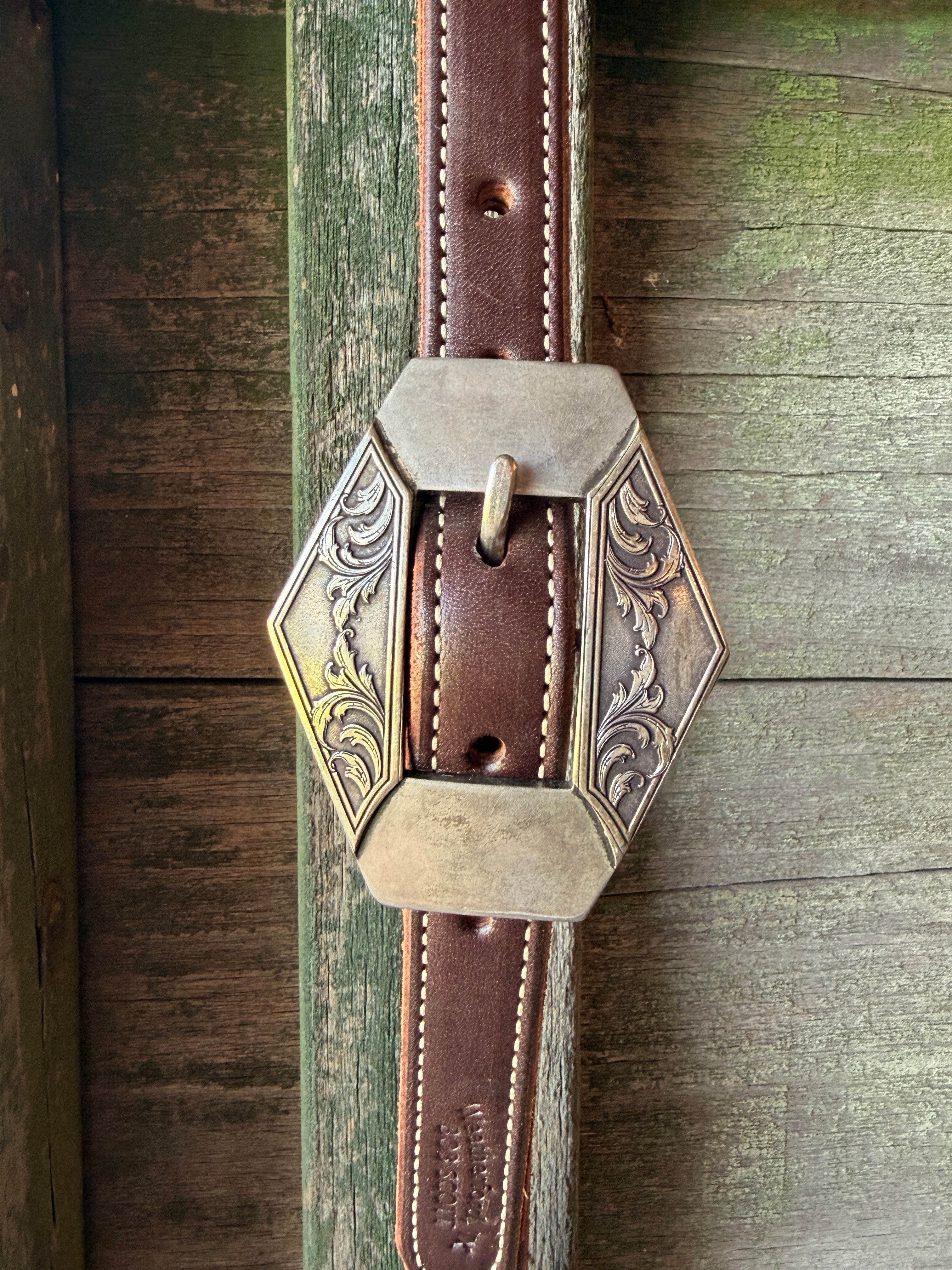 Bob Scott Single Ear Loop Headstall w/ Scroll Diamond Buckle and Concho Leather Ties