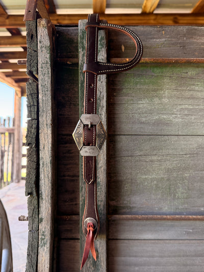 Bob Scott Single Ear Loop Headstall w/ Diamond Winged Scroll Buckle and Concho Leather Ties