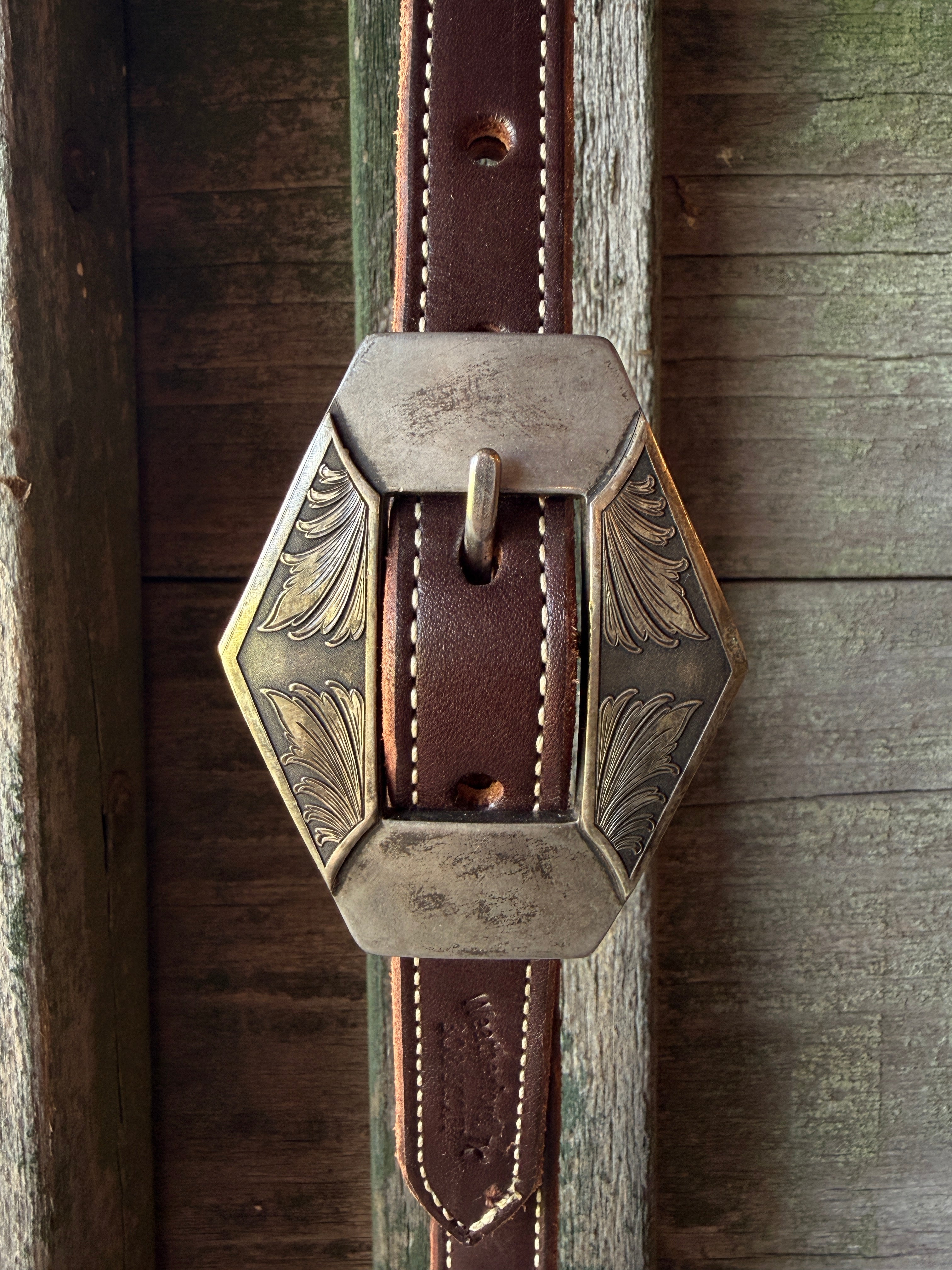 Bob Scott Single Ear Loop Headstall w/ Diamond Winged Scroll Buckle and Concho Leather Ties