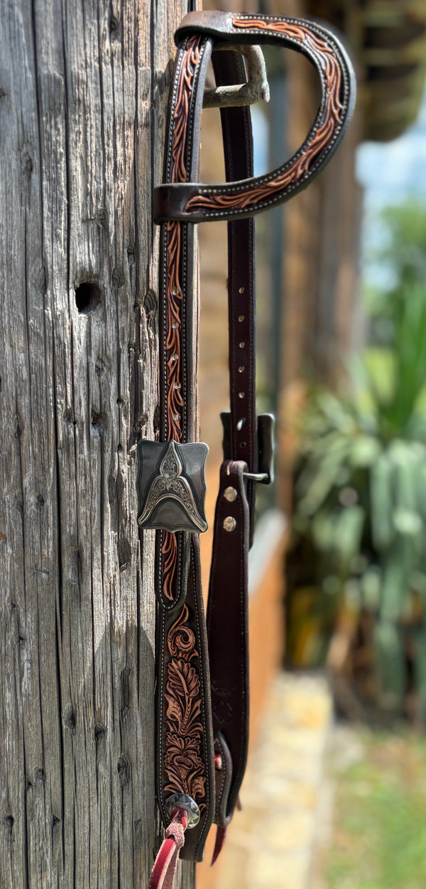 JD Floral/Scroll Tooled Headstall w/ KK buckles