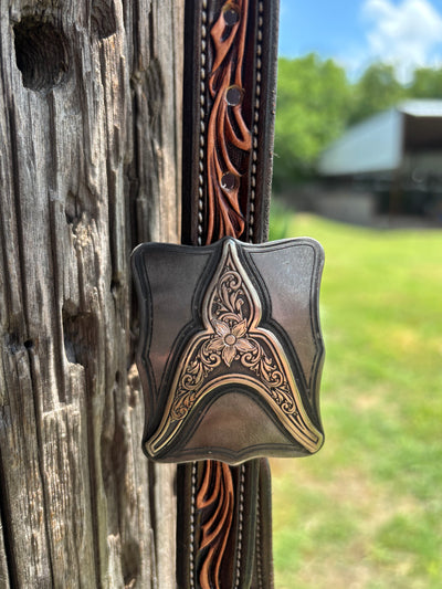 JD Floral & Scroll Tooled Headstall w/ KK buckles