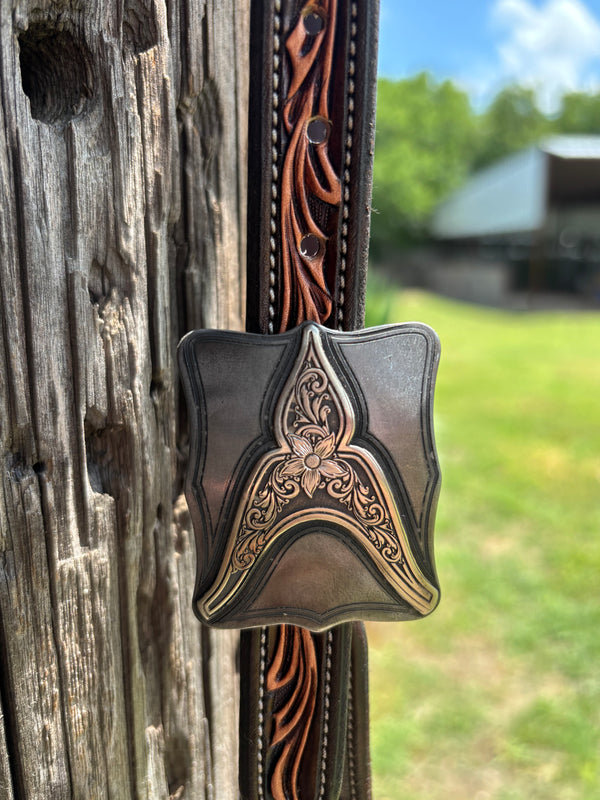 JD Floral/Scroll Tooled Headstall w/ KK buckles