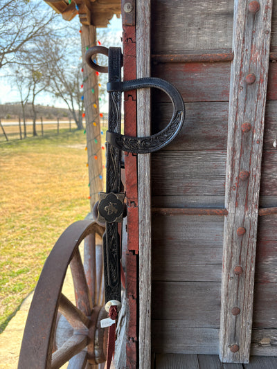 TM Leather Tooled Ear Loop Headstall w/ Engraved Square Buckle