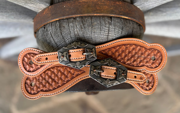 Jake Vance Medium Stamped Spur Straps w/ KK Buckles