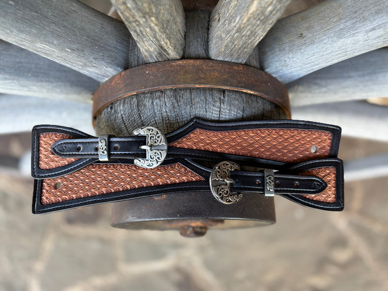 Jake Vance XXL Square Hand Stamped Spur Straps w/ KK Buckles