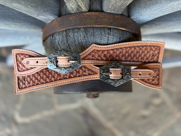 Jake Vance XXL Square Hand Stamped Spur Straps w/ KK Buckles