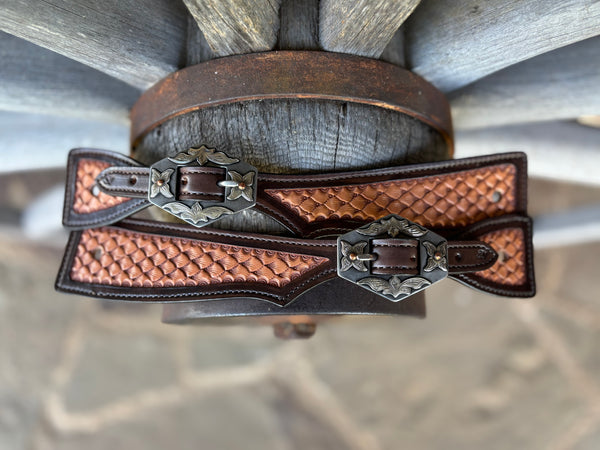 Jake Vance XXL Square Hand Stamped Spur Straps w/ KK Buckles