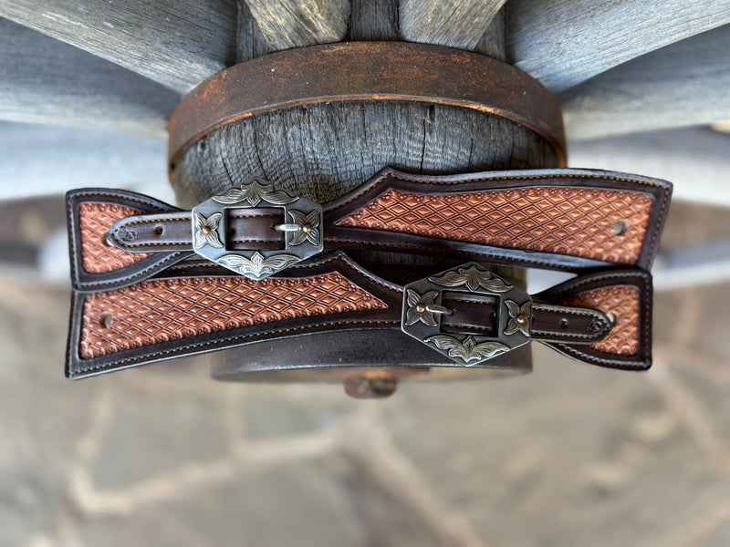 Jake Vance XXL Square Hand Stamped Spur Straps w/ KK Buckles