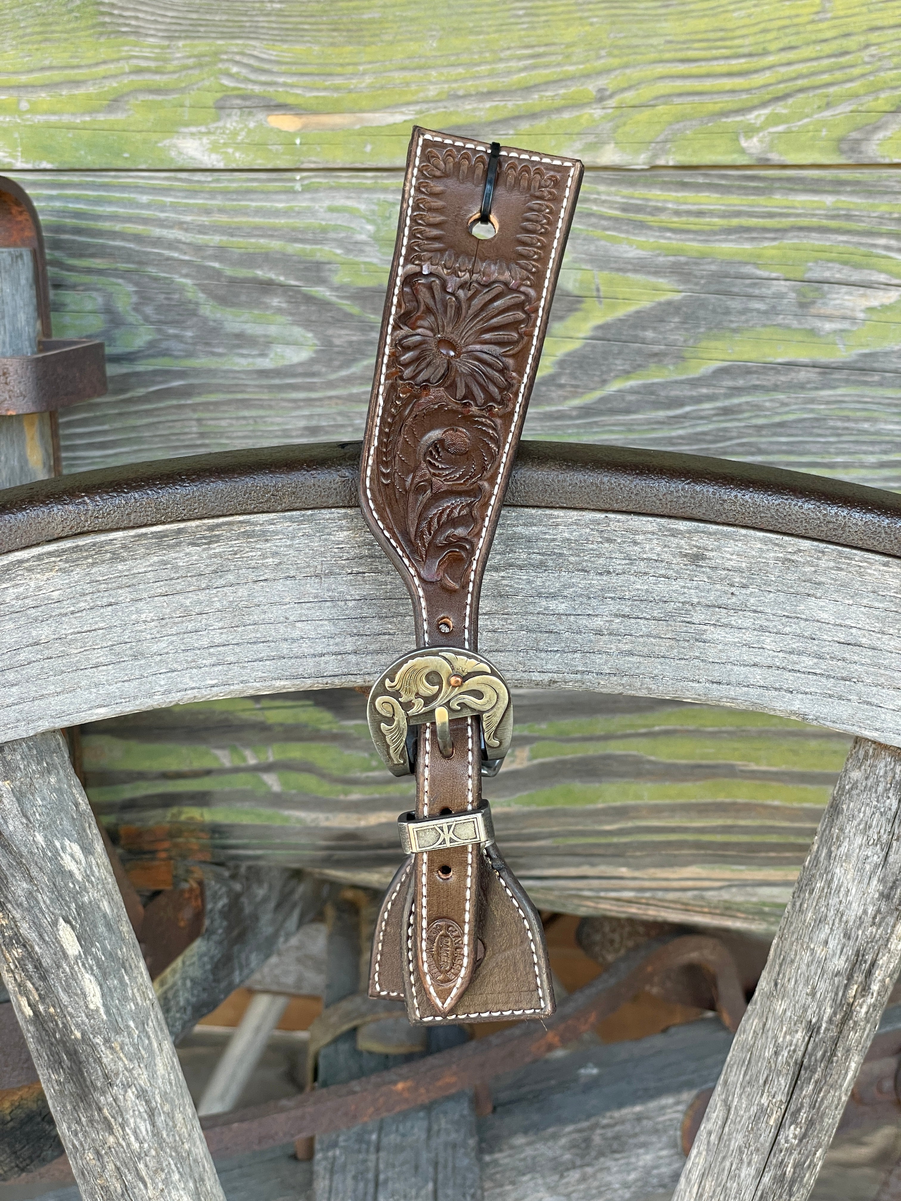 Clay Cassle Medium-Large Square Tooled Brown Spur Straps w/ KK Fancy Buckles