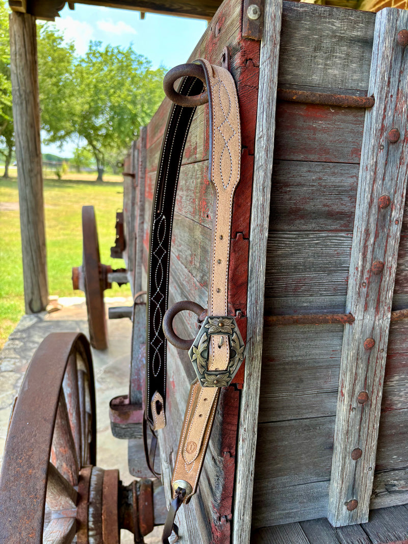 Cassle Rough Out Stitched Split Ear Headstall w Floral Buckle