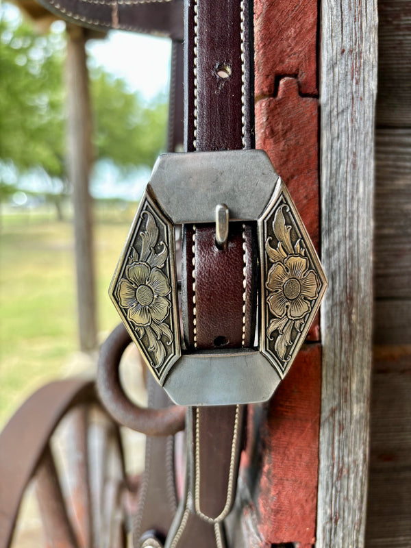 Bob Scott Single Ear Loop Headstall w/ Floral Diamond Buckle and Clover Concho