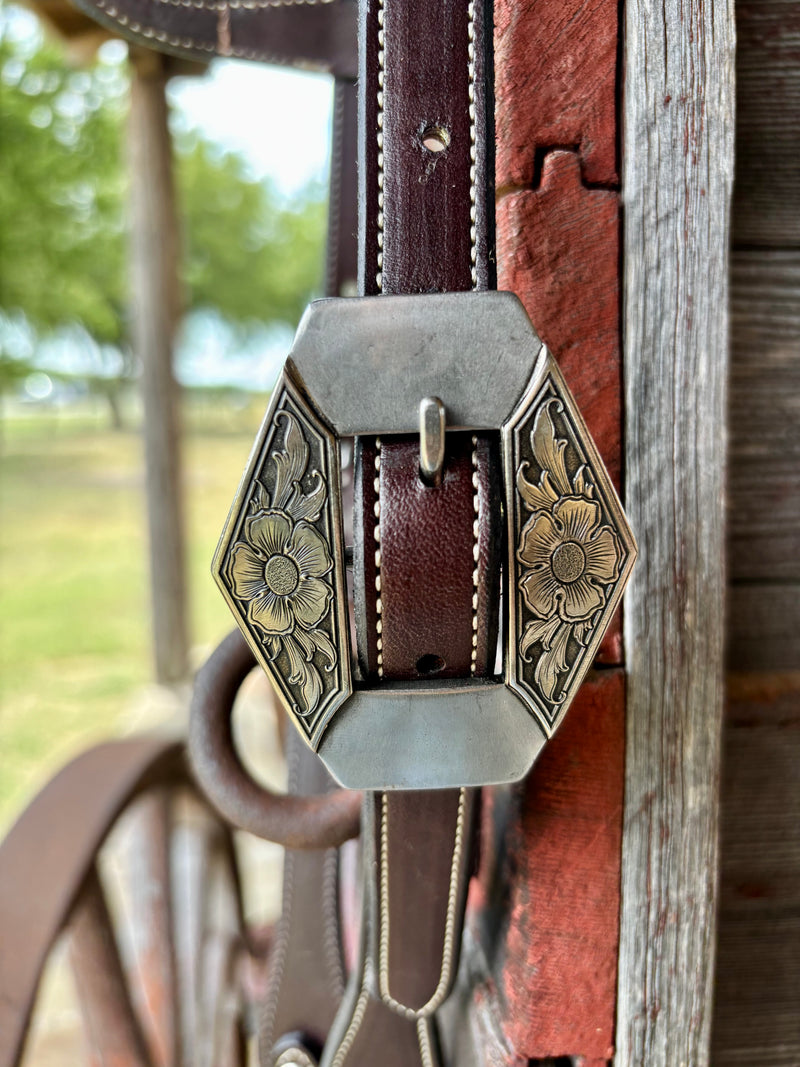 Bob Scott Single Ear Loop Headstall w/ Floral Diamond Buckle and Clover Concho